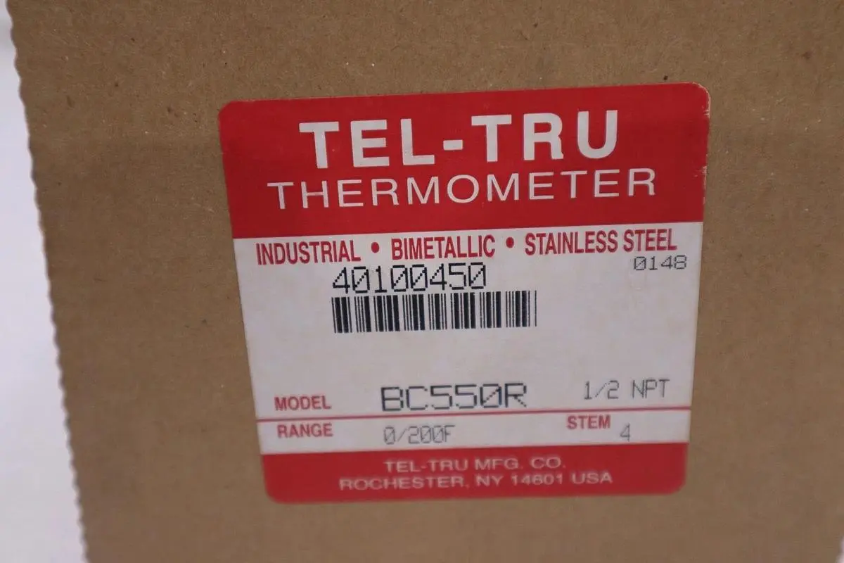 NEW TEL-TRU BC550R THERMOMETER BIMETALLIC STEM 4 0-200F 1/2NPT STK GF147