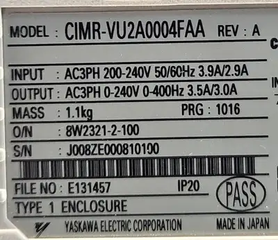 USED Yaskawa Electric Yaskawa CIMR-VU-2A0004FAA