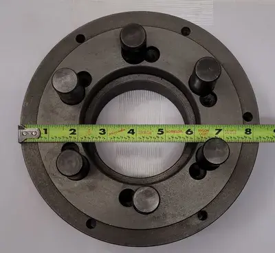 LATHE BACK PLATE D1-6 CAMLOCK, 6 PINS, 8.25” OD, 3.5” THROUGH HOLE ID