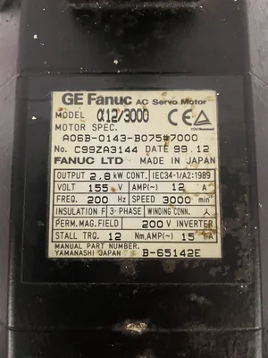 Fanuc α12/3000 2.8kW CNC Spindle Servo Motor 3000RPM A06B-0143-B075#7000