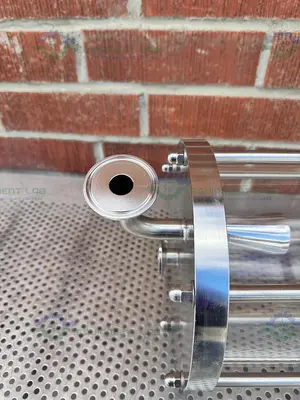 USED L.J STAR CORP. B0870 GLASS SAMPLING COLUMN 7.5 L W/ 2" OD SANITARY FITTING PORT