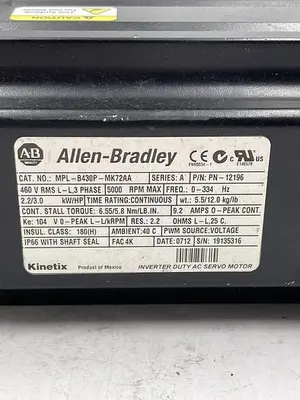 Used ALLEN-BRADLEY ALLEN-BRADLEY MPL-B430P-MK72AA SER A Servo Motors | ND Industrial Surplus #1216103