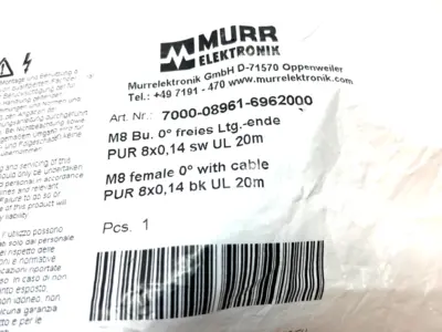 NEW MURRELEKTRONIK SINGLE ENDED M8 FEMALE 0° CORDSET 8-PIN 20M