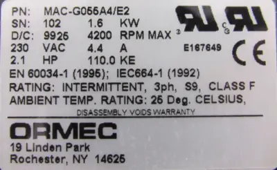 NEW ORMEC MAC-G055A4/E2 SERVO MOTOR MACG055A4E2