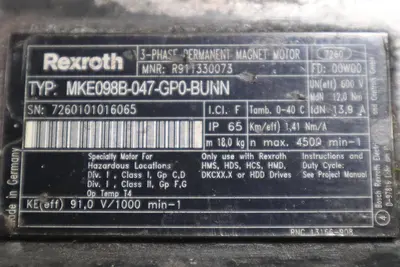 REXROTH MKE098B-047-GP0-BUNN / R911330073 HAZARDOUS LOCATION SERVO MOTOR #S-668