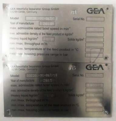 (5) Westfalia OSE 20-91-067/18 oil purifier skids, SS.