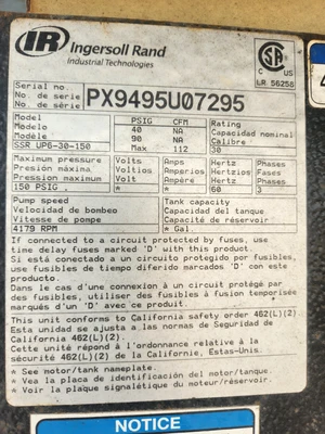 INGERSOLL RAND SSR UP6-30-150 Rotary Screw & Sliding Vane Air Compressors | Liberty Machine Works LLC (13)