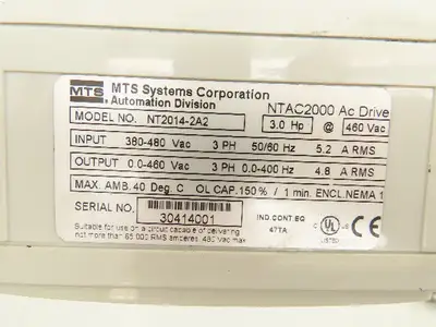 Sumitomo MTS NTAC2000 Motor Drive 480VAC Input 400Hz 4.8A Output Panel