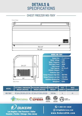 New | in-Stock Dukers New Dukers WD-700Y Commercial Chest Freezer in White 72" Display Freezers Illinois US | Falcon Restaurant Supply #1376326