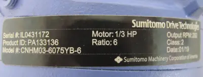NEW SUMITOMO CNHM03-6075YB-6 GEAR MOTOR 6:1 230/460V CNHM036075YB6