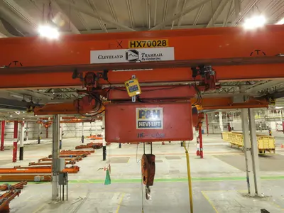 Cleveland Tramrail P&H 3 Ton Single Girder Underhung Bridge Crane 45' 10" Span