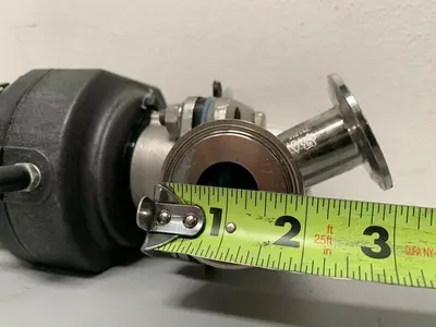 USED ITT SHEROTEC 3-WAY STAINLESS STEEL VALVE W/ 2" SANITARY FIT & POSITION MONITOR