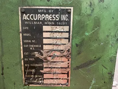 Used 1994 ACCURPRESS INC 62508 Power Squaring Shears (Inch) Ohio US | HGR 24 #1291913