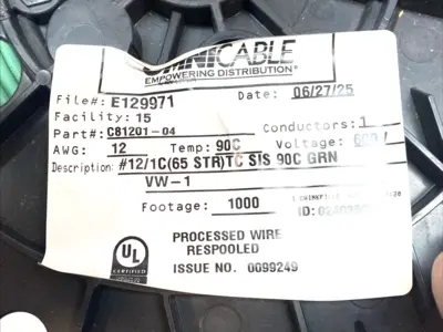 New | in-Stock OmniCable Wire Tinned Copper Cable 12 AWG SIS Lead Green 1000' 600V Cable & Wire Michigan US | Maverick Industrial Sales #1392986