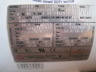 NEW EMERSON / US MOTORS WD10E2DC TYPE: FWER 10 HP MOTOR