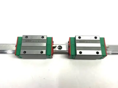USED HIWIN LINEAR GUIDEWAY BLOCK AND RAIL, 2-BLOCKS, 300MM RAIL