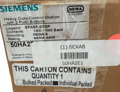 NEW SIEMENS 50HA2E1 CONTROL STATION W/PUSHBUTTON