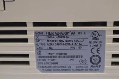 YASKAWA ELECTRIC CIMR-AU4A0004FAA / CIMRAU4A0004FAA REV E VFD DRIVE STOCK 4311