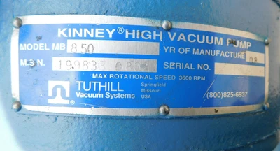 USED KINNEY HIGH VACUUM PUMP KMBD-850/KDH-150