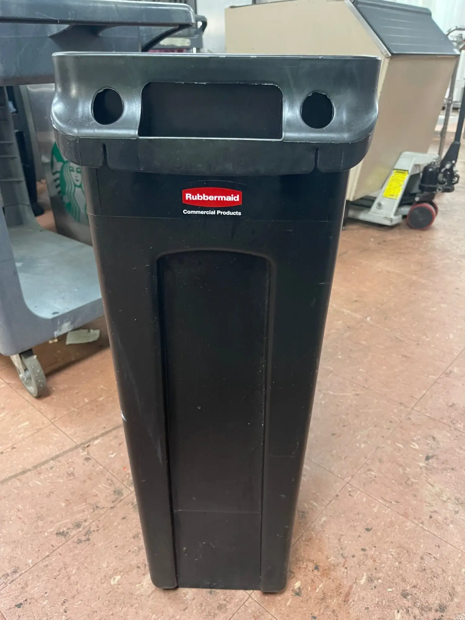Used Rubbermaid Used Rubbermaid 23 Gallon Slim Jim Black Rectangular Trash Can Bins Illinois US | Falcon Restaurant Supply #1376059