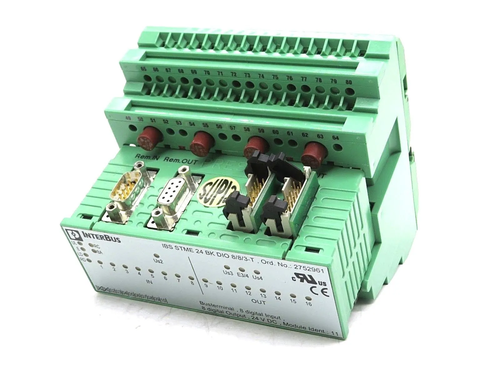 USED PHOENIX CONTACT IBS-STME-24-BK-DIO 8/8/3-T INTERBUS IO MODULE