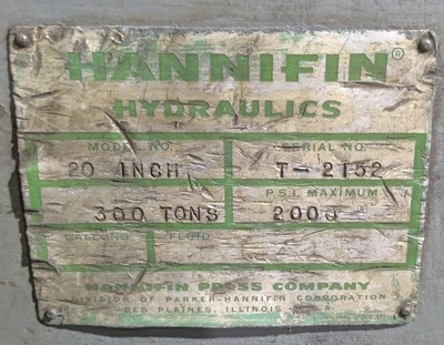 Used HANNIFIN HANNIFIN 20 INCH PRESS Hydraulic Presses Michigan US | Alma Machinery #1424492