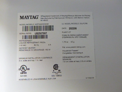 Maytag Single Door Freezer