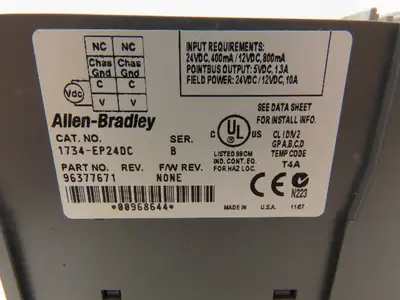 Allen Bradley 1734-AENT Point I/O Ethernet IP  Ser A F/W 2.003 w/1734-EP24DC