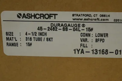 NEW ASHCROFT 45-2462-SS-04L-15 DURAGAUGE 452462SS04L15