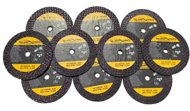 Surf-Pro 4" x 1/8" x 3/8" Grind & Cut-Off Wheel 36 Grit Aluminum Oxide 10 Pack