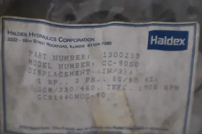 Haldex Hydraulics 1300233 1HP/3PH/1725 Motor STOCK H1180