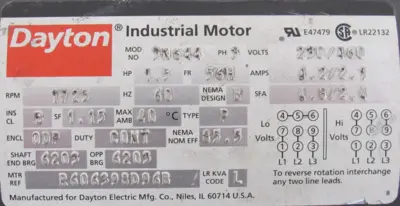 NEW DAYTON 3N644 MOTOR 1.5HP 1725 RPM
