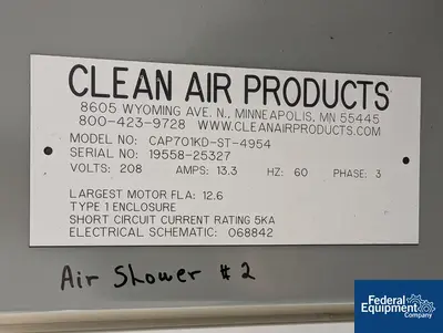USED Clean Air Products Clean Air Products Air Shower, Model CAP701KD-ST-4954