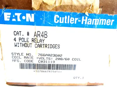 NEW EATON CUTLER-HAMMER AR4B RELAY 4 POLE W/O CARTRIDGES