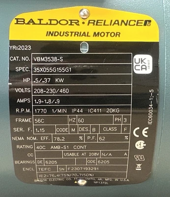 NEW Baldor VBM3538-S