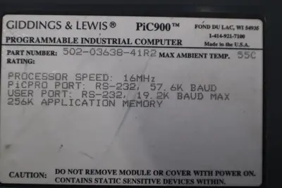 FIVES GIDDINGS & LEWIS 502-03638-41R2 PIC900 PROGRAMMABLE INDUSTRIAL COMPUTER