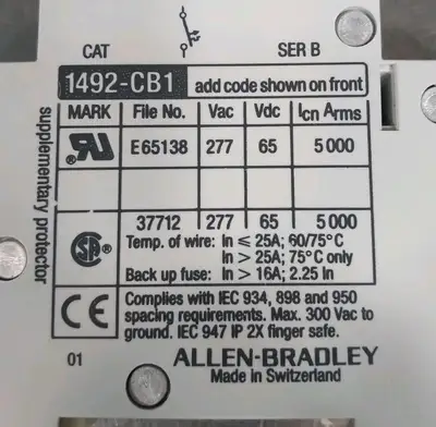 Allen-Bradley 1492-CB1-G500 SerB 50A Circuit Breaker loc4E28