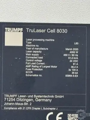 USED 2020 TRUMPF TRULASER CELL 8030