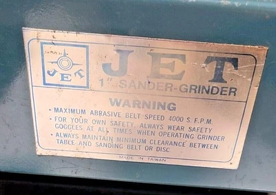 Jet Industrial Grinder 1" Belt Sander Disc Single Phase Motor