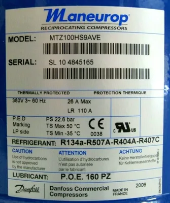 NEW DANFOSS MTZ100HS9AVE RECIPROCATING COMPRESSOR MTZ100-9VM
