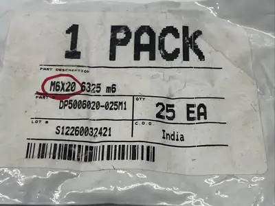DP5006020-025M1 | Screws M6x20 6325 m6 PKG OF 25 - New