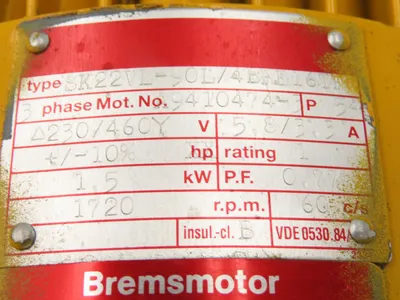 Nord SK22VL-90L/4BRE16TF Brake Gearmotor 1.5kW 230/460V 12:1 Ratio 138rpm Inline
