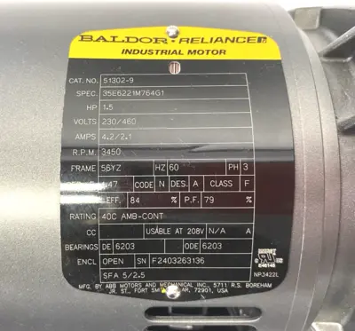 Used ABB, Baldor-Reliance Electric Motor 3-Phase 1.5HP 3450rpm 35E6221M764G1 A.C. Motors Michigan US | Maverick Industrial Sales #1391648