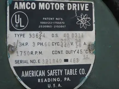American Safety Table Co. 33624 Amco Motor Drive 1/3Hp 220/440V 10/20A 1750RPM