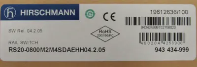 NEW HIRSCHMANN RS20 DIN RAIL ETHERNET SWITCH RS20-0800M2M4SDAEHH04.2.05