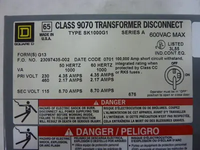 Used SQUARE D 9070-SK1000G1 Transformers Michigan US | Ideal Machinery #1275281