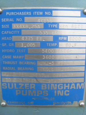 NEW SULZER BINGHAM 3X4X8.25A MSD