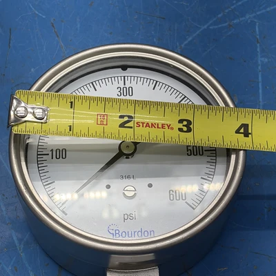 Bourdon 0-600 316L Industrial Pressure Gauge NNB Fast 🇺🇸 Shipping + Warranty