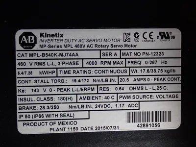 USED 2015 ALLENBRADLEY MPLB540KMJ74AA
