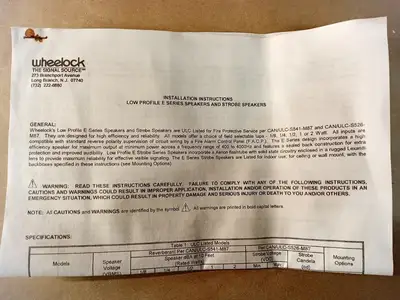 NEW WHEELOCK INC. E-7025-LS-24-VFR-ULC